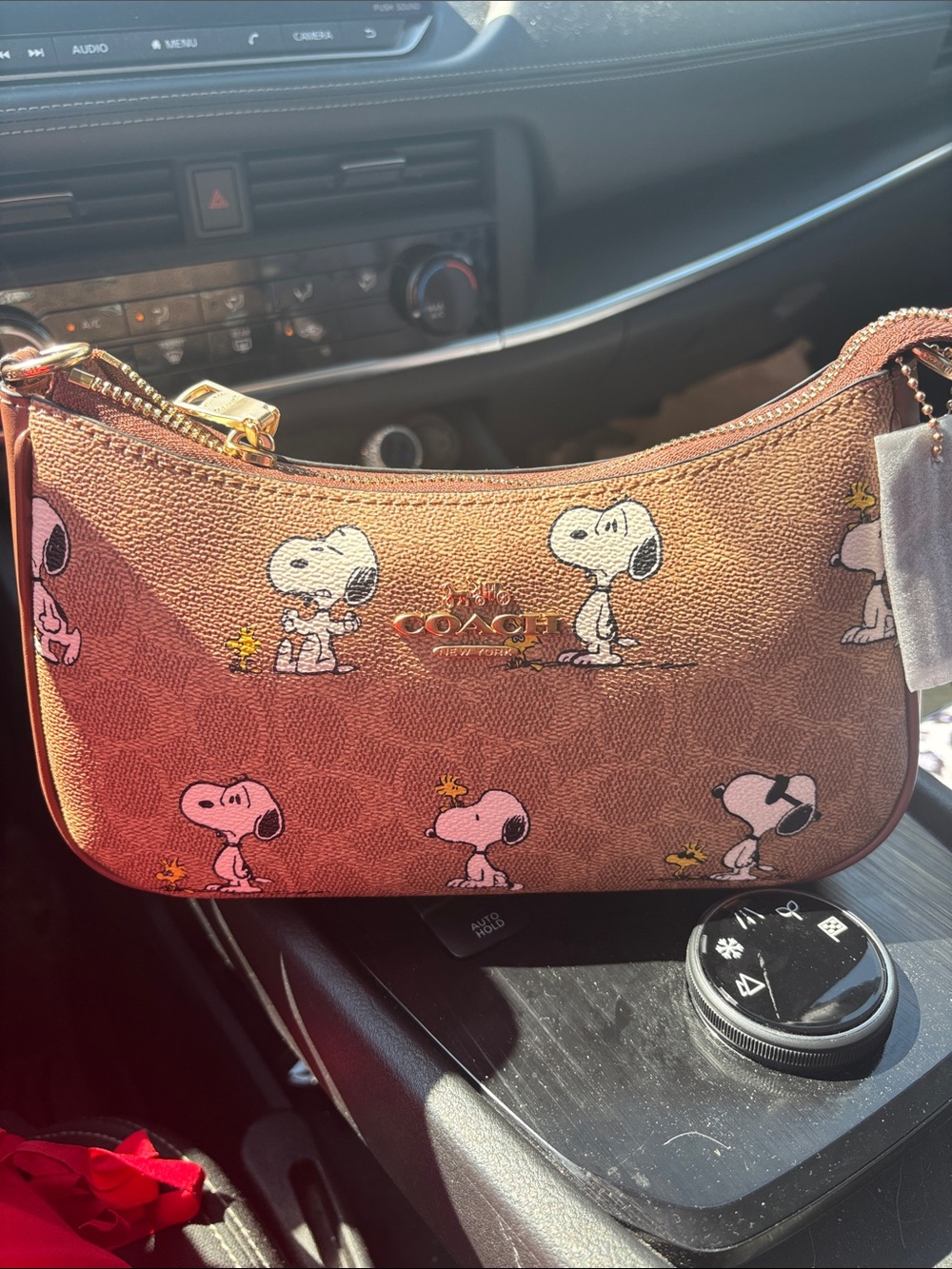 Coach Brown Snoopy & Woodstock Signature Canvas Wristlet